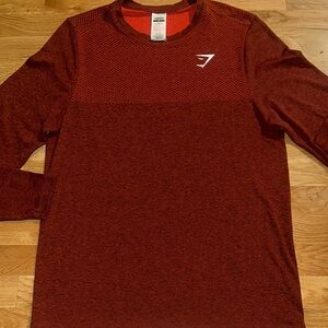 Gymshark Men's Heathered Burnt Red Long Sleeve Athletic Shirt sz S